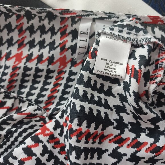 ELLE BLOUSE Sleeveless Blouse Tank Top S Ruffle Front Houndstooth - Picture 5 of 5